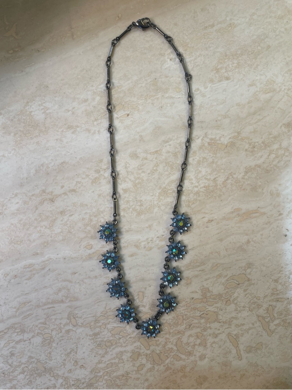 Blue Crystal Floral Statement Necklace